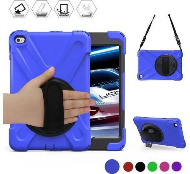 Main image of for iPad Mini 4 Case Three Layer Drop Protection Shockpoof Rugged Heavy Duty iPad Mini 4 Protective Case With a 360 Degree Swivel Stand Hand Strap and a Shoulder Strap for iPad Mini 4 Case Blue