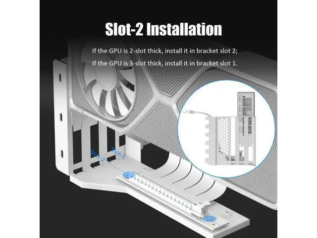 Alt view image 5 of 7 - Aomoproing 2-Slot GPU Support Bracket with 200mm PCIe 4.0 Riser Cable for GPU Vertical Mount, Compatible with RTX 40/30 Series and Radeon RX7000/RX6000 Series, PC Cases with Open PCI 7/8-slot Design