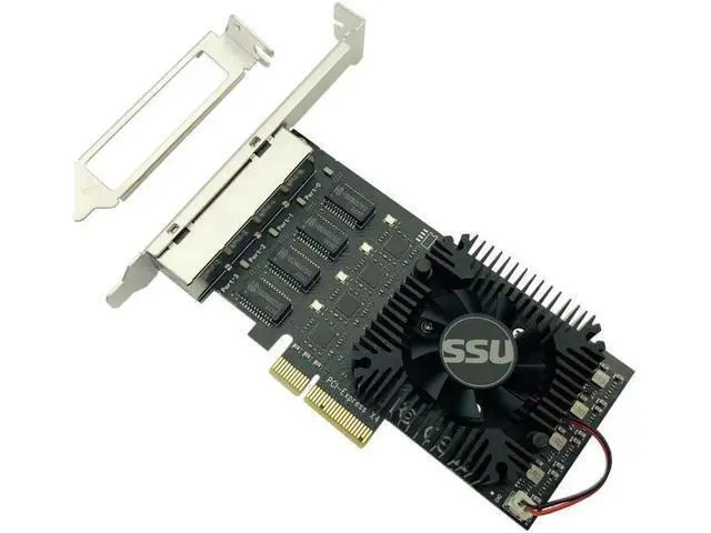 Alt view image 2 of 6 - 2.5Gb Ethernet PCIE 4 Port Network Card Adapter 2.5Gbps PCI Express X4 RTL8125B Chip RJ45 2500Mbps LAN Card with Cooling Fan