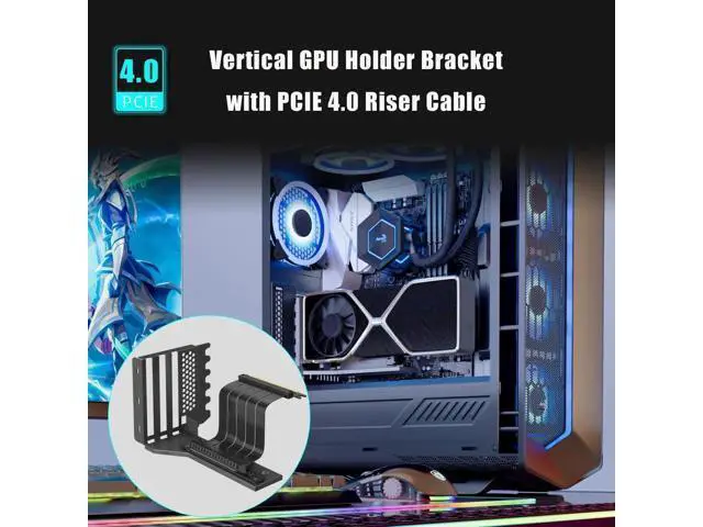 Alt view image 3 of 7 - Aomoproing 2-Slot GPU Support Bracket with 180mm PCIe 4.0 Riser Cable for GPU Vertical Mount, Compatible with RTX 40/30 Series and Radeon RX7000/RX6000 Series, PC Cases with Open PCI 7/8-slot Design