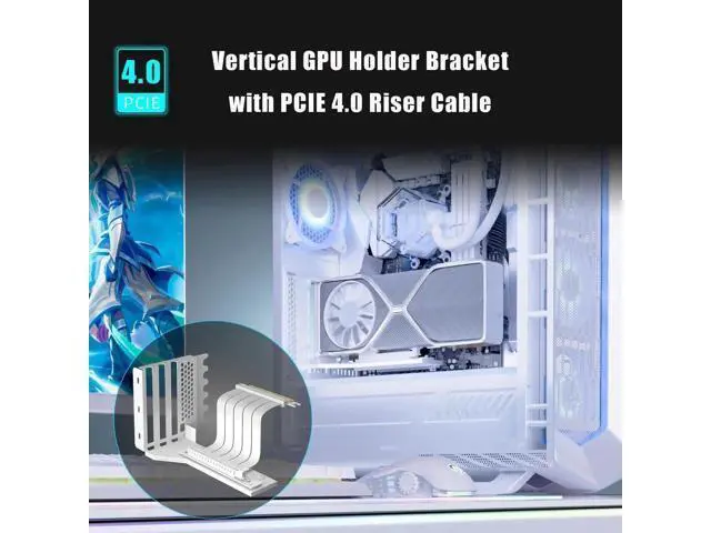 Alt view image 2 of 4 - Aomoproing 2-Slot GPU Support Bracket with 180mm PCIe 4.0 Riser Cable for GPU Vertical Mount, Compatible with RTX 40/30 Series and Radeon RX7000/RX6000 Series, PC Cases with Open PCI 7/8-slot Design