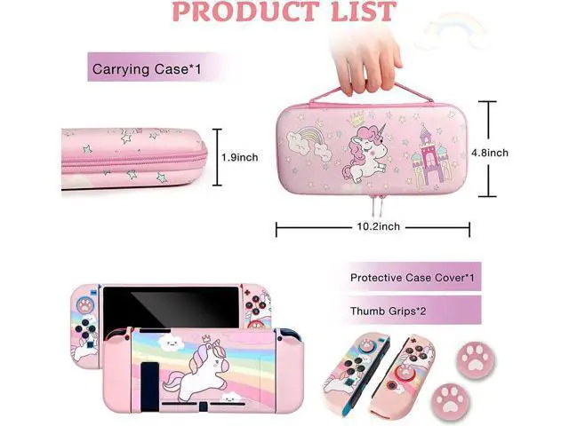 Alt view image 2 of 7 - Unicorn Hard Carrying Case for Nintendo Switch- Pink Portable Travel Case with Soft TPU Protective Case Cover Compatible with Nintendo Switch for Girls