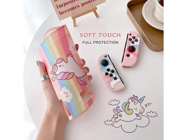 Alt view image 4 of 7 - Unicorn Hard Carrying Case for Nintendo Switch- Pink Portable Travel Case with Soft TPU Protective Case Cover Compatible with Nintendo Switch for Girls