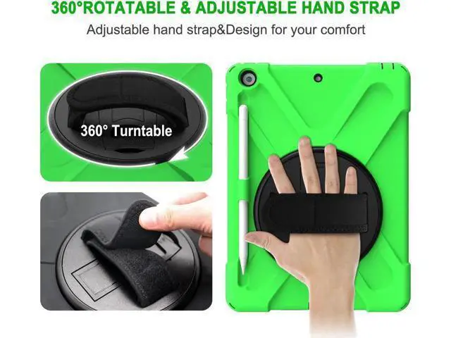 Alt view image 4 of 7 - New iPad 10.2 Case 2019 iPad 7th Generation Case Cover with Pencil Holder / Rotatable Stand / Hand Strap and Shoulder Belt Shockproof Case for iPad 10.2 inch 2019 Tablet A2197 A2198 A2200 Green