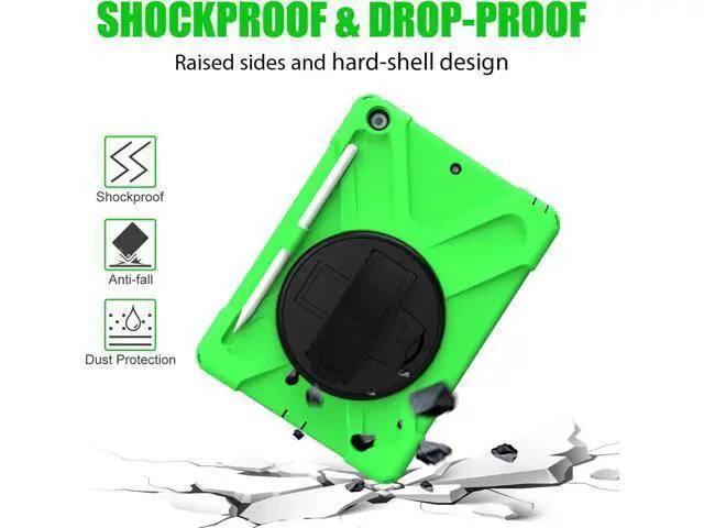 Alt view image 3 of 7 - New iPad 10.2 Case 2019 iPad 7th Generation Case Cover with Pencil Holder / Rotatable Stand / Hand Strap and Shoulder Belt Shockproof Case for iPad 10.2 inch 2019 Tablet A2197 A2198 A2200 Green
