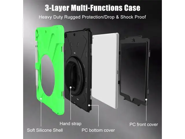 Alt view image 5 of 7 - New iPad 10.2 Case 2019 iPad 7th Generation Case Cover with Pencil Holder / Rotatable Stand / Hand Strap and Shoulder Belt Shockproof Case for iPad 10.2 inch 2019 Tablet A2197 A2198 A2200 Green