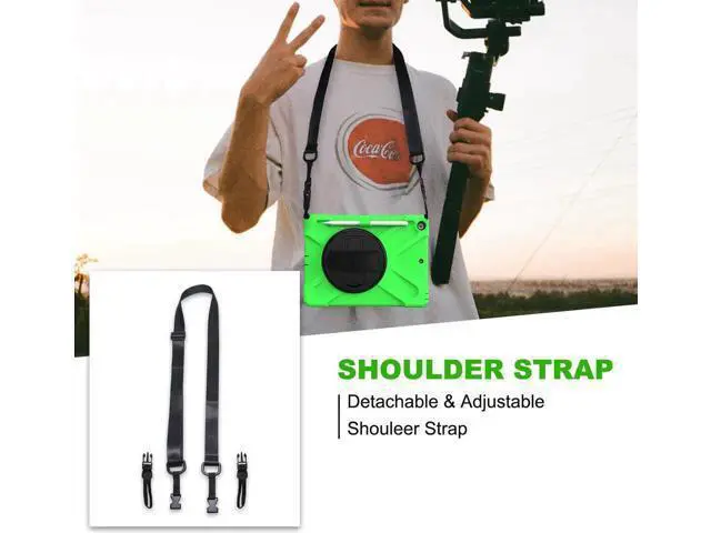 Alt view image 6 of 7 - New iPad 10.2 Case 2019 iPad 7th Generation Case Cover with Pencil Holder / Rotatable Stand / Hand Strap and Shoulder Belt Shockproof Case for iPad 10.2 inch 2019 Tablet A2197 A2198 A2200 Green