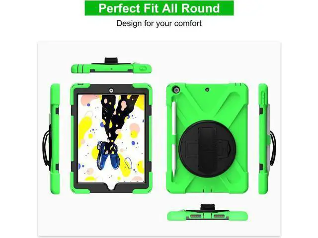 Alt view image 7 of 7 - New iPad 10.2 Case 2019 iPad 7th Generation Case Cover with Pencil Holder / Rotatable Stand / Hand Strap and Shoulder Belt Shockproof Case for iPad 10.2 inch 2019 Tablet A2197 A2198 A2200 Green