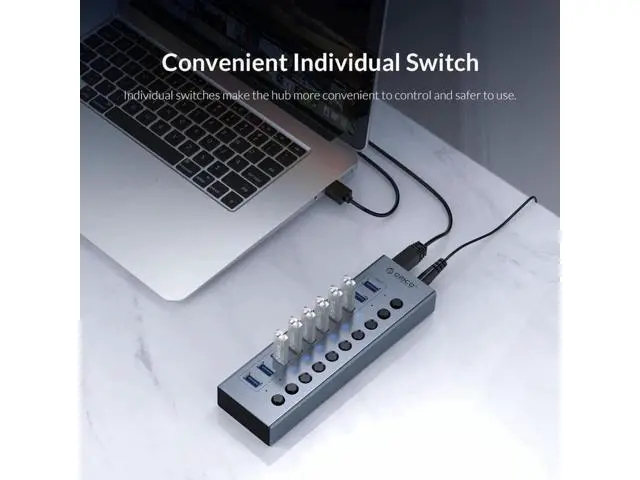 Alt view image 3 of 7 - Industrial USB 3.0 HUB 7/10 Port Aluminum USB Splitter On/Off Switch With 12V Power Adapter Support Charging for Computer