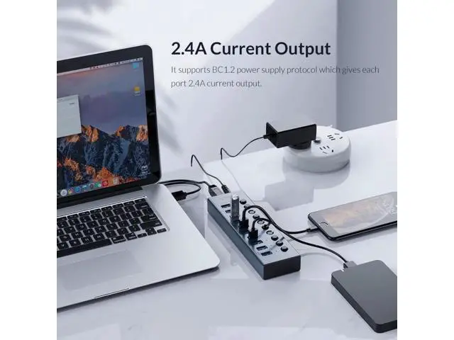 Alt view image 5 of 7 - Industrial USB 3.0 HUB 7/10 Port Aluminum USB Splitter On/Off Switch With 12V Power Adapter Support Charging for Computer