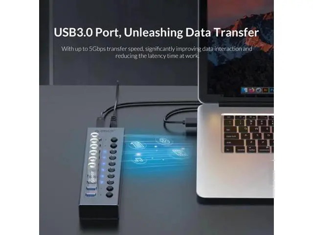 Alt view image 7 of 7 - Industrial USB 3.0 HUB 7/10 Port Aluminum USB Splitter On/Off Switch With 12V Power Adapter Support Charging for Computer