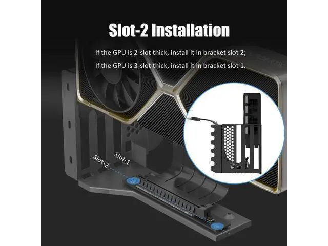 Alt view image 2 of 7 - Aomoproing 2-Slot GPU Support Bracket with 200mm PCIe 4.0 Riser Cable for GPU Vertical Mount, Compatible with RTX 40/30 Series and Radeon RX7000/RX6000 Series, PC Cases with Open PCI 7/8-slot Design