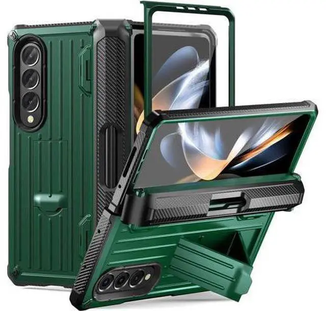 Main image of Case for Samsung Galaxy Z Fold 4 2022 5G, Military-Grade Full-Body Shockproof Rugged Bumper Case Cover with Built-in Screen Protector & Kickstand & S Pen Slot Army Green