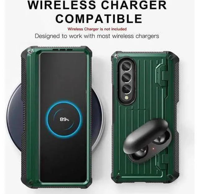 Alt view image 2 of 7 - Case for Samsung Galaxy Z Fold 4 2022 5G, Military-Grade Full-Body Shockproof Rugged Bumper Case Cover with Built-in Screen Protector & Kickstand & S Pen Slot Army Green