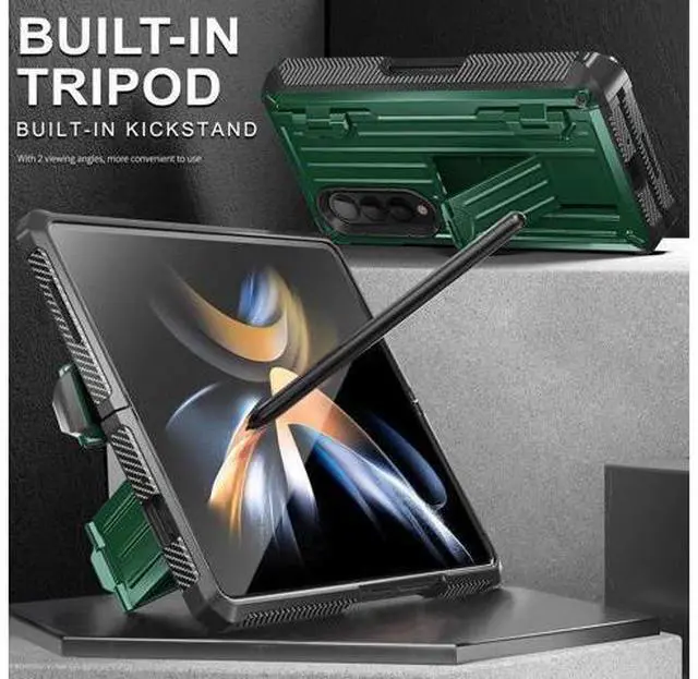 Alt view image 4 of 7 - Case for Samsung Galaxy Z Fold 4 2022 5G, Military-Grade Full-Body Shockproof Rugged Bumper Case Cover with Built-in Screen Protector & Kickstand & S Pen Slot Army Green
