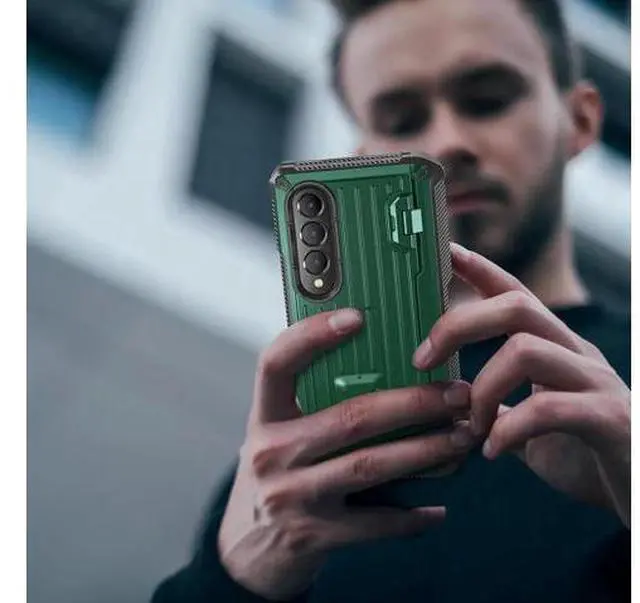 Alt view image 5 of 7 - Case for Samsung Galaxy Z Fold 4 2022 5G, Military-Grade Full-Body Shockproof Rugged Bumper Case Cover with Built-in Screen Protector & Kickstand & S Pen Slot Army Green