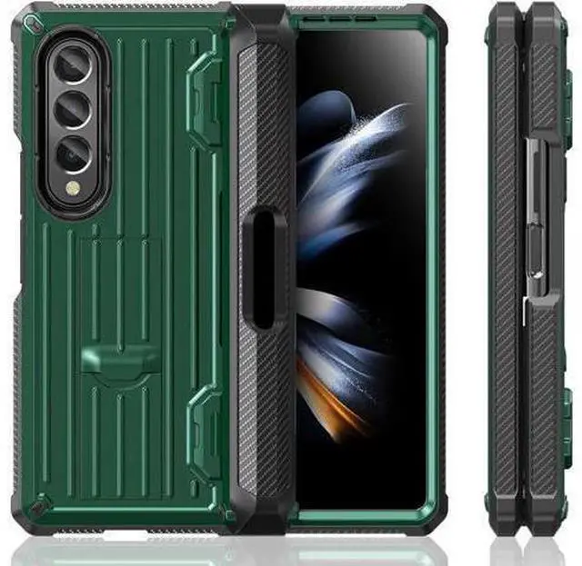 Alt view image 6 of 7 - Case for Samsung Galaxy Z Fold 4 2022 5G, Military-Grade Full-Body Shockproof Rugged Bumper Case Cover with Built-in Screen Protector & Kickstand & S Pen Slot Army Green