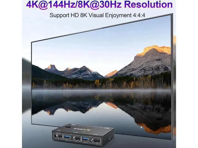 Alt view image 4 of 7 - USB 3.0 KVM Switch Displayport 4K@144Hz, 2 Port Displayport KVM Switch for 2 PCs 1 Monitor 8K@30Hz, DP KVM Switch 2 in 1 Out for 2 PC Share 4 USB 3.0 Device Keyboard Mouse Monitor with Wired Remote