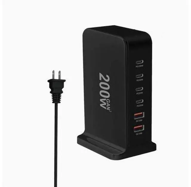 Main image of GaN 200W Fast Charger 6-Port USB A/C Charger QC3.0 PD3.0 Quick Charge for MacBook Pro/Air, Dell XPS,iPhone 15 Pro Cell Phone Charger Desk Charger Adapter