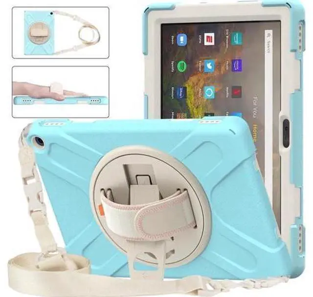 Main image of Amazon Kindle Fire HD 10 / Fire HD 10 Plus 11th Generation 2021 Case, Shockproof Rugged Drop Protection Cover with Pencil Holder and Rotating Kickstand Hand Strap / Shoulder Strap Blue Robin