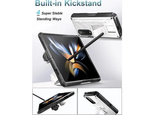 Alt view image 2 of 7 - For Samsung Galaxy Z Fold 4 Case with S Pen Holder Built-in Kickstand & Screen Protector, 360° Full-Body & Hinge Protection Rugged Heavy Duty Phone Cover for Galaxy Z Fold 4 2022 5G White