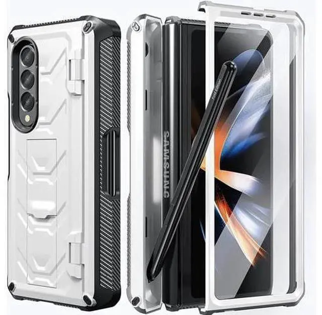 Main image of For Samsung Galaxy Z Fold 4 Case with S Pen Holder Built-in Kickstand & Screen Protector, 360° Full-Body & Hinge Protection Rugged Heavy Duty Phone Cover for Galaxy Z Fold 4 2022 5G White