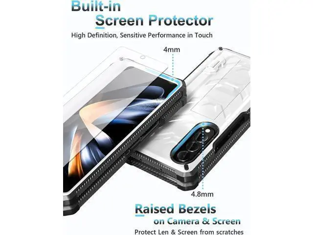 Alt view image 4 of 7 - For Samsung Galaxy Z Fold 4 Case with S Pen Holder Built-in Kickstand & Screen Protector, 360° Full-Body & Hinge Protection Rugged Heavy Duty Phone Cover for Galaxy Z Fold 4 2022 5G White