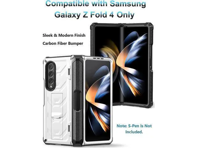 Alt view image 7 of 7 - For Samsung Galaxy Z Fold 4 Case with S Pen Holder Built-in Kickstand & Screen Protector, 360° Full-Body & Hinge Protection Rugged Heavy Duty Phone Cover for Galaxy Z Fold 4 2022 5G White