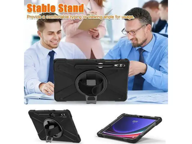Alt view image 5 of 7 - Protective Case for Samsung Galaxy Tab S9 Plus 2023 / S8 Plus 2022 / S7 FE 2021 / S7 Plus 2020 12.4 inch Tablet Shockproof Cover with 360 Degree Rotating Kickstand, Hand/Shoulder Strap Black