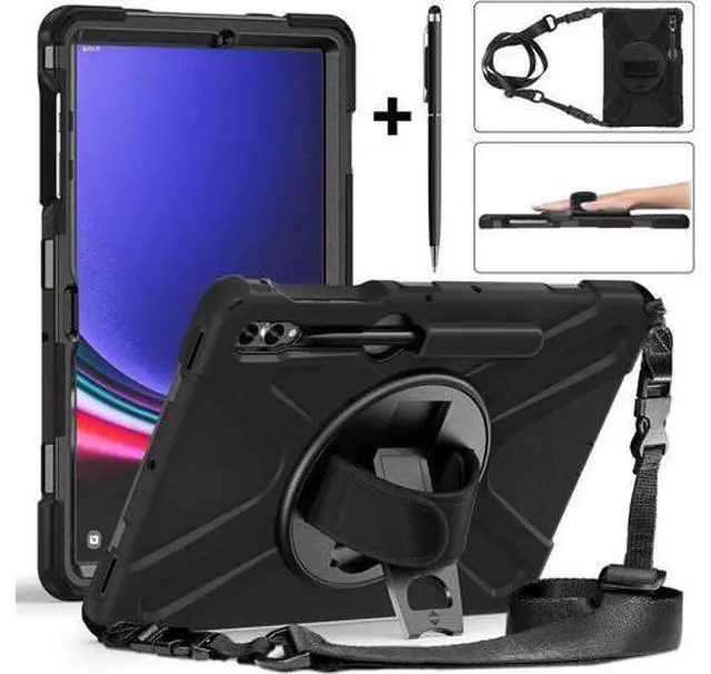 Main image of Protective Case for Samsung Galaxy Tab S9 Plus 2023 / S8 Plus 2022 / S7 FE 2021 / S7 Plus 2020 12.4 inch Tablet Shockproof Cover with 360 Degree Rotating Kickstand, Hand/Shoulder Strap Black