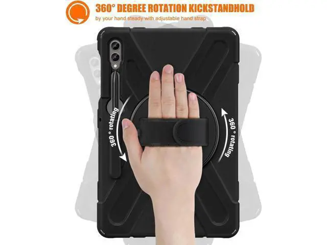 Alt view image 3 of 7 - Protective Case for Samsung Galaxy Tab S9 Plus 2023 / S8 Plus 2022 / S7 FE 2021 / S7 Plus 2020 12.4 inch Tablet Shockproof Cover with 360 Degree Rotating Kickstand, Hand/Shoulder Strap Black