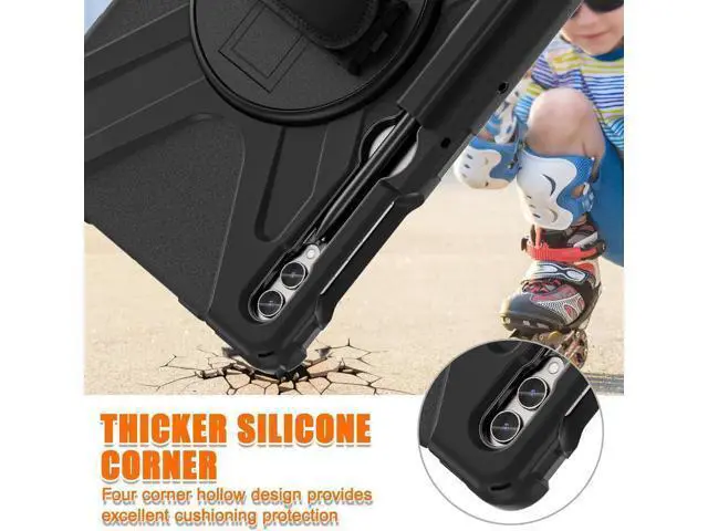 Alt view image 7 of 7 - Protective Case for Samsung Galaxy Tab S9 Plus 2023 / S8 Plus 2022 / S7 FE 2021 / S7 Plus 2020 12.4 inch Tablet Shockproof Cover with 360 Degree Rotating Kickstand, Hand/Shoulder Strap Black
