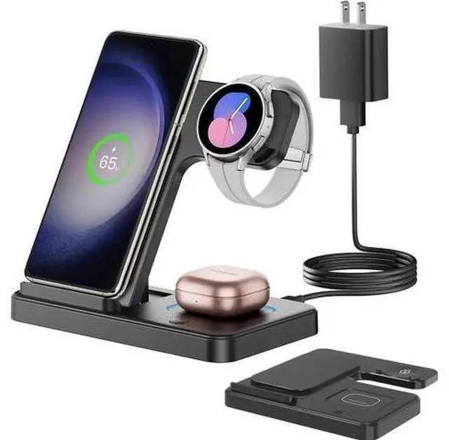 Main image of 3 in 1 Wireless Charger Stand for Samsung, CIYOYO Fast Phone Charging Station for Galaxy Watch5 Pro/4/3/Active2/1, S24 Ultra/S24 Plus/S23/S22/S21/S20/Note 20, Z Fold/Flip Series, Android, Buds2 Pro