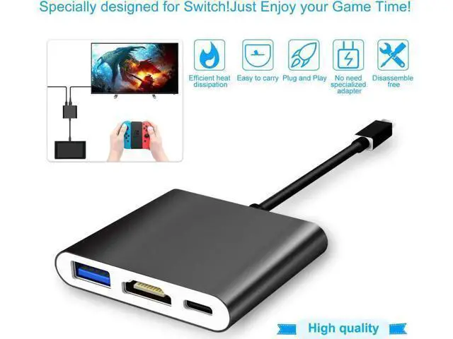 Alt view image 3 of 6 - Type C Hub Adapter for Nintendo Switch, HDMI Converter Dock Cable for Switch (Black)