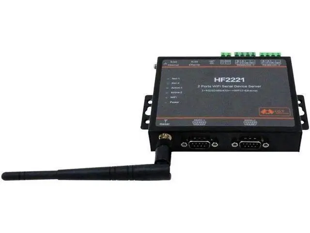 Alt view image 3 of 4 - Industrial Modbus 2Ports Serial Server RS232/RS485/RS422 to WiFi Ethernet Device Converter Connector Unit