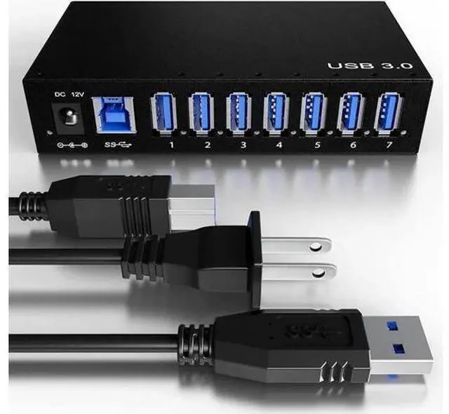 Main image of 7 Ports USB Hub 3.0 Powered USB Hub Spllitter - High-Speed Data Transfer - Aluminium Alloy, with Power Adapter 12V/3A/36W, HDD, USB Flash Drive, Laptop, Mouse, Console