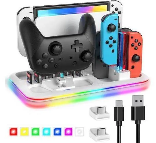 Main image of RGB Switch Controller Charger Dock Station for Nintendo Switch & OLED Model Joycon, Charging Docking Station Stand for 4 Joy Cons and Switch Pro Controller with LED Charging Indicator & 8 Game Slots