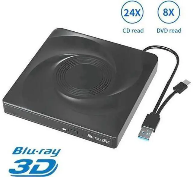 Main image of External Blu-ray Drive, USB 3.0 and Type-C External Blu-Ray Burner Slim 3D Optical Blu-Ray DVD CD Drive Compatible with Windows XP/7/8/10 MacOS for Laptop Desktop