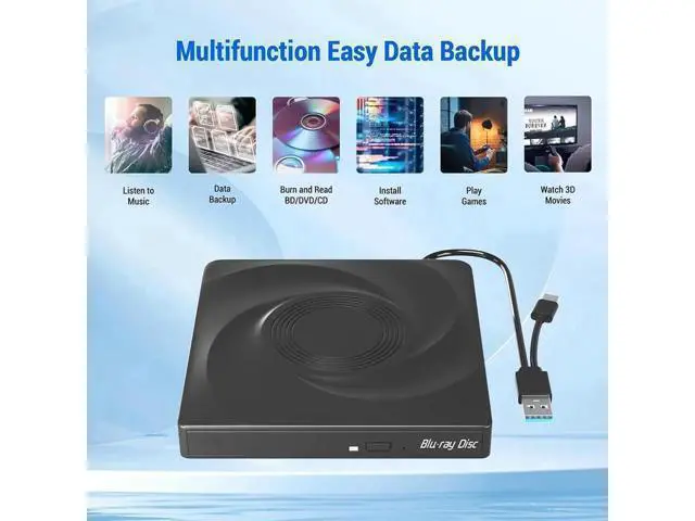 Alt view image 4 of 7 - External Blu-ray Drive, USB 3.0 and Type-C External Blu-Ray Burner Slim 3D Optical Blu-Ray DVD CD Drive Compatible with Windows XP/7/8/10 MacOS for Laptop Desktop