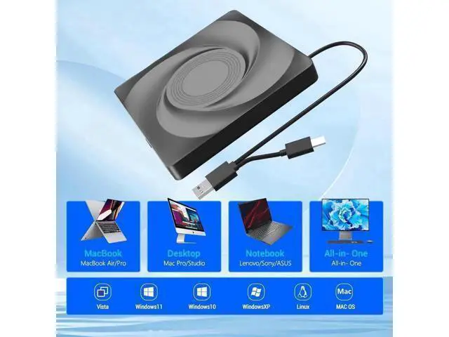 Alt view image 7 of 7 - External Blu-ray Drive, USB 3.0 and Type-C External Blu-Ray Burner Slim 3D Optical Blu-Ray DVD CD Drive Compatible with Windows XP/7/8/10 MacOS for Laptop Desktop