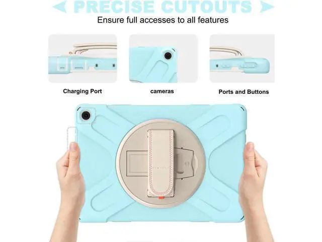 Alt view image 6 of 7 - Amazon Kindle Fire HD 10 / Fire HD 10 Plus 11th Generation 2021 Case, Shockproof Rugged Drop Protection Cover with Pencil Holder and Rotating Kickstand Hand Strap / Shoulder Strap Blue Robin