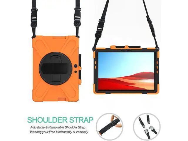 Alt view image 6 of 7 - Microsoft Surface Pro Pro X Case Protective Rugged Cover with Pen Holder Hand Strap Rotating Kickstand and Shoulder Strap for Microsoft Surface Pro X 13 inch