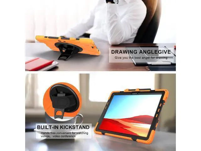 Alt view image 7 of 7 - Microsoft Surface Pro Pro X Case Protective Rugged Cover with Pen Holder Hand Strap Rotating Kickstand and Shoulder Strap for Microsoft Surface Pro X 13 inch