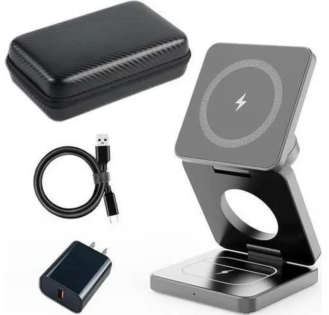 Main image of Foldable Wireless Charger for iPhone Charging Station: 3 in 1 Charger Stand Multiple Devices for Apple - iPhone 15 14 Pro Max 13 12 - Apple Watch 9 8 7 6 5 4 3 2 Se - Airpods 3 2 Pro (Gray)