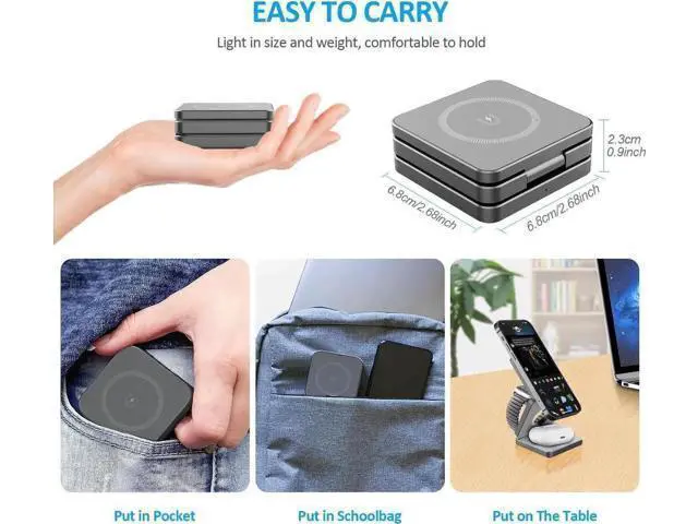 Alt view image 4 of 7 - Foldable Wireless Charger for iPhone Charging Station: 3 in 1 Charger Stand Multiple Devices for Apple - iPhone 15 14 Pro Max 13 12 - Apple Watch 9 8 7 6 5 4 3 2 Se - Airpods 3 2 Pro (Gray)