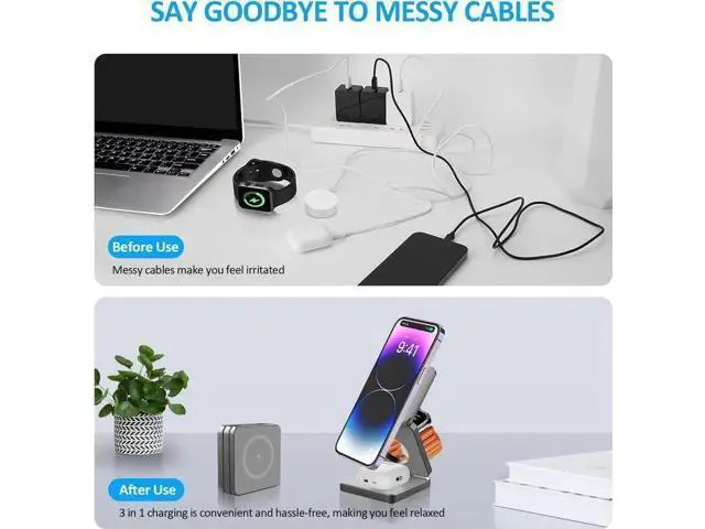 Alt view image 6 of 7 - Foldable Wireless Charger for iPhone Charging Station: 3 in 1 Charger Stand Multiple Devices for Apple - iPhone 15 14 Pro Max 13 12 - Apple Watch 9 8 7 6 5 4 3 2 Se - Airpods 3 2 Pro (Gray)
