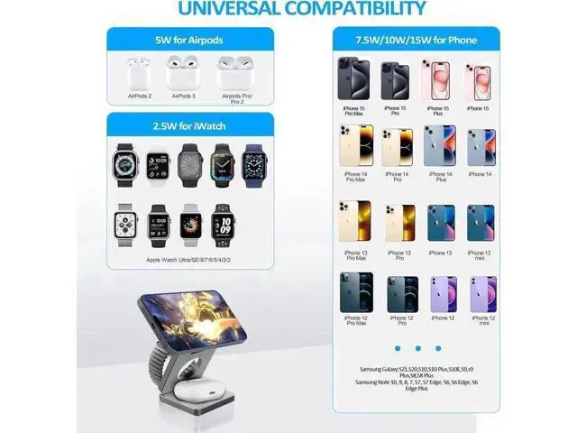 Alt view image 7 of 7 - Foldable Wireless Charger for iPhone Charging Station: 3 in 1 Charger Stand Multiple Devices for Apple - iPhone 15 14 Pro Max 13 12 - Apple Watch 9 8 7 6 5 4 3 2 Se - Airpods 3 2 Pro (Gray)
