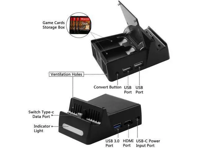 Alt view image 3 of 7 - Werleo Switch TV Dock Atuten Mini Portable Conversion Base for N-Switch Charging Stand for Nintendo Switch with HDMI and USB 3.0 Port, Replacement for Nintendo Switch Dock