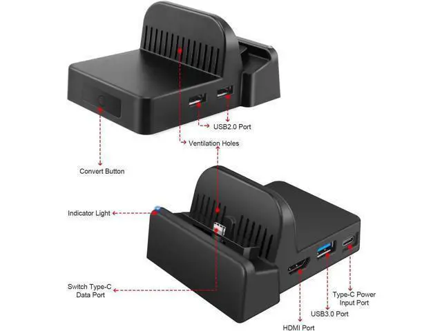 Alt view image 4 of 6 - Werleo Switch TV Dock Portable Charging Stand for Nintendo Switch Compact Switch to HDMI Adapter Mini Switch Docking Station with Extra USB 3.0 Port Replacement Charging Dock for Nintendo Switch