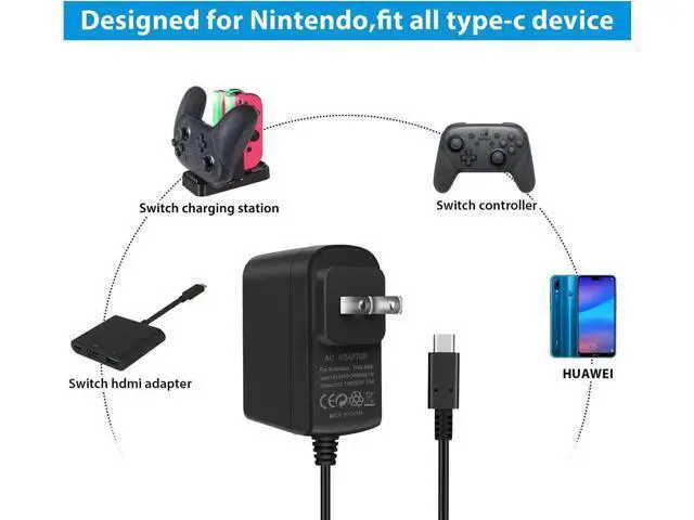 Alt view image 5 of 6 - AC Adapter for Nintendo Switch KINGTOP Nintendo Switch Charger with 5FT USB Type C Cable 15V 2.6A Fast Travel Wall Charger for Nintendo Switch and Pro Controller Supports TV Mode and Dock Station